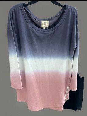 CHASER Ombre Tie Dye Tunic Dress I Zipper Hem Sweatshirt Top Size Large CW8770